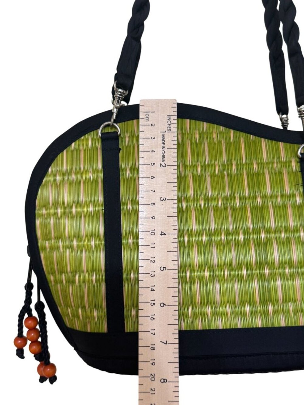 Baskets of Cambodia Kiri Wave Shoulder Bag Purse Medium Green Woven 2032 - Picture 4 of 15